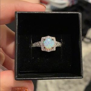 Pink fire opal and white topaz ring